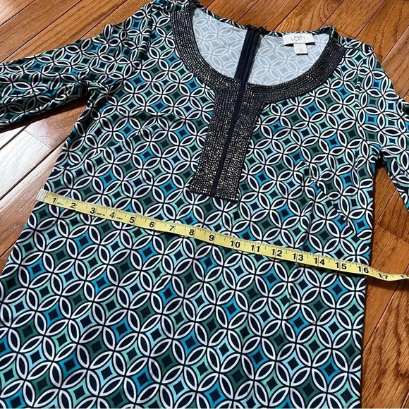Ann Taylor LOFT Women Shift Dress 6 Blue Beads Preppy Casual Mandala Work Modest - Picture 15 of 17